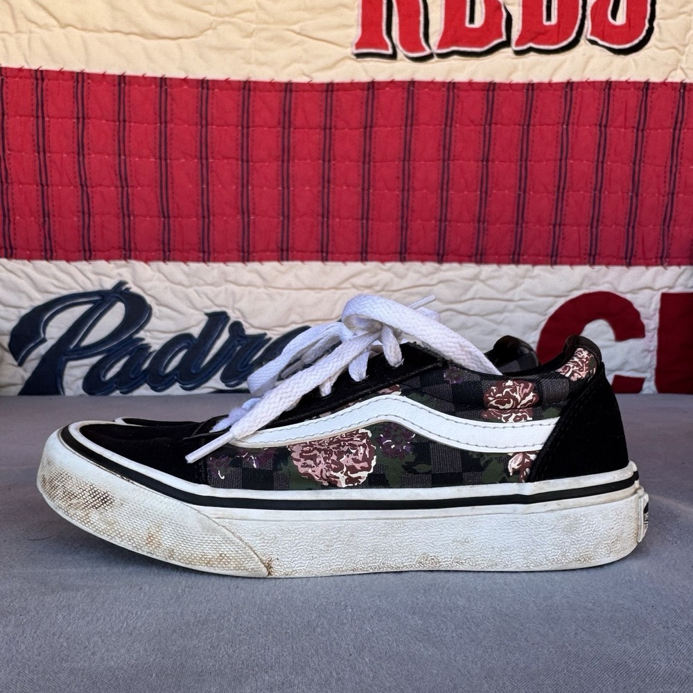 Size 13c - Vans Ward Flowers & Checks Black Sneaker Shoes Youth